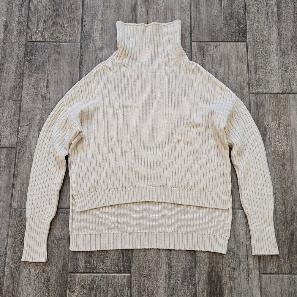 Christy Lynn Everly Sweater Womens XS Ivory 100% Wool Ribbed High-Low Hem Luxury